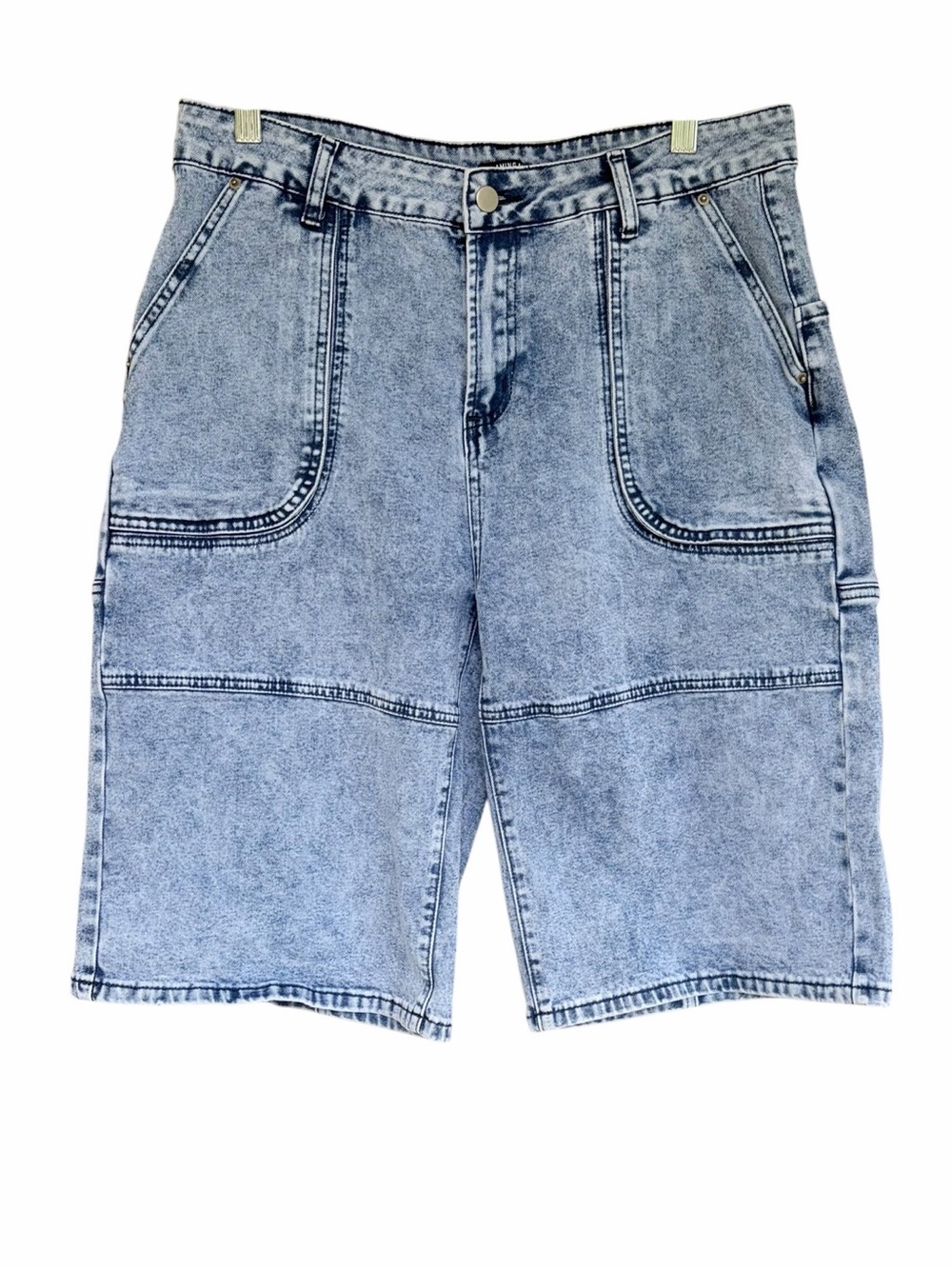 Flamingals Acid Wash Denim Cargo Shorts Hi-Rise Baggy Fit Jorts XL